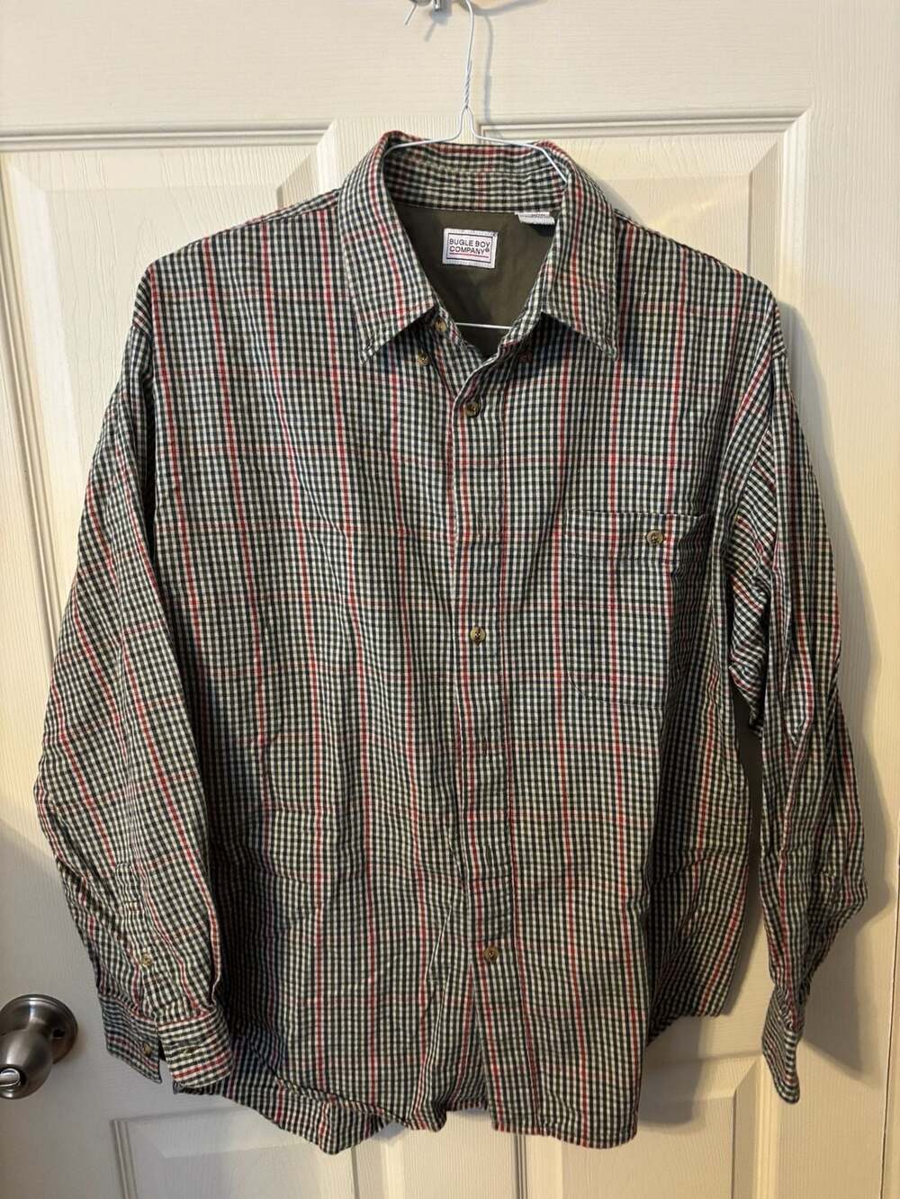 Vintage Bugle Boy Company Green and Red Plaid Long Sleeve Button Down Shirt
